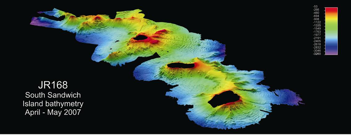 Multibeam bathymetry example 1 - Bathymetry around the South Sandwich Islands