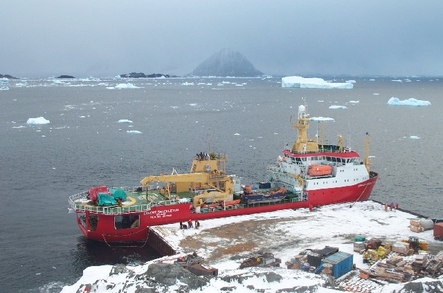 The RRS Ernest Shackleton,
alongside the Rothera wharf
